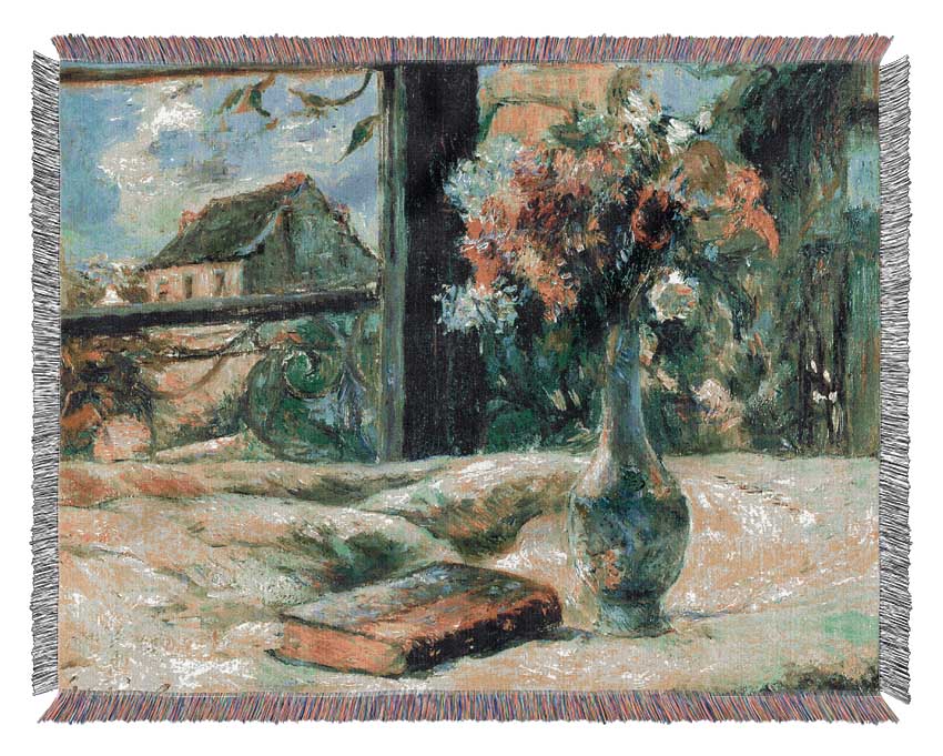 Gauguin Flower Vase In Window Woven Blanket