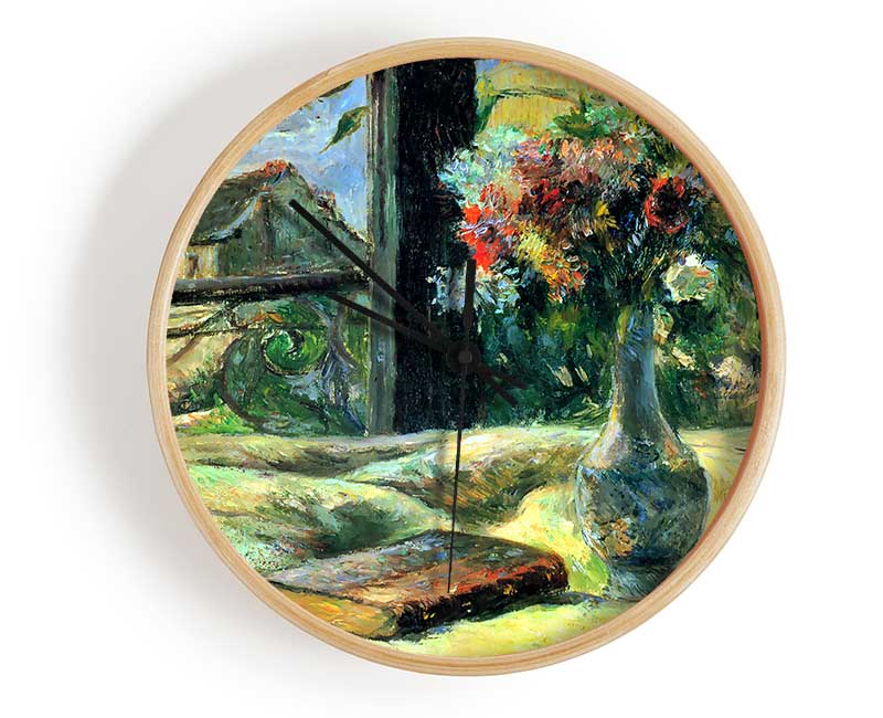 Gauguin Flower Vase In Window Clock - Wallart-Direct UK