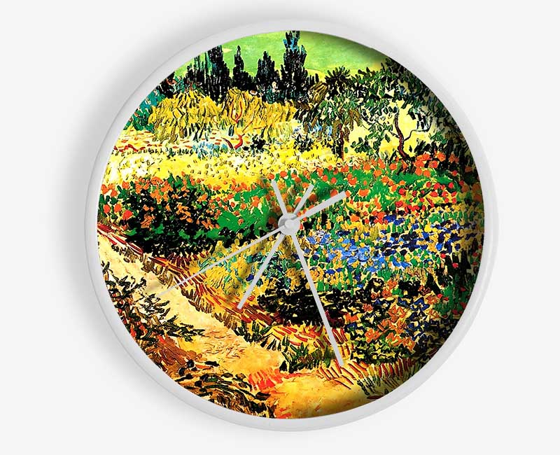 Van Gogh Flowering Garden With Path Clock - Wallart-Direct UK