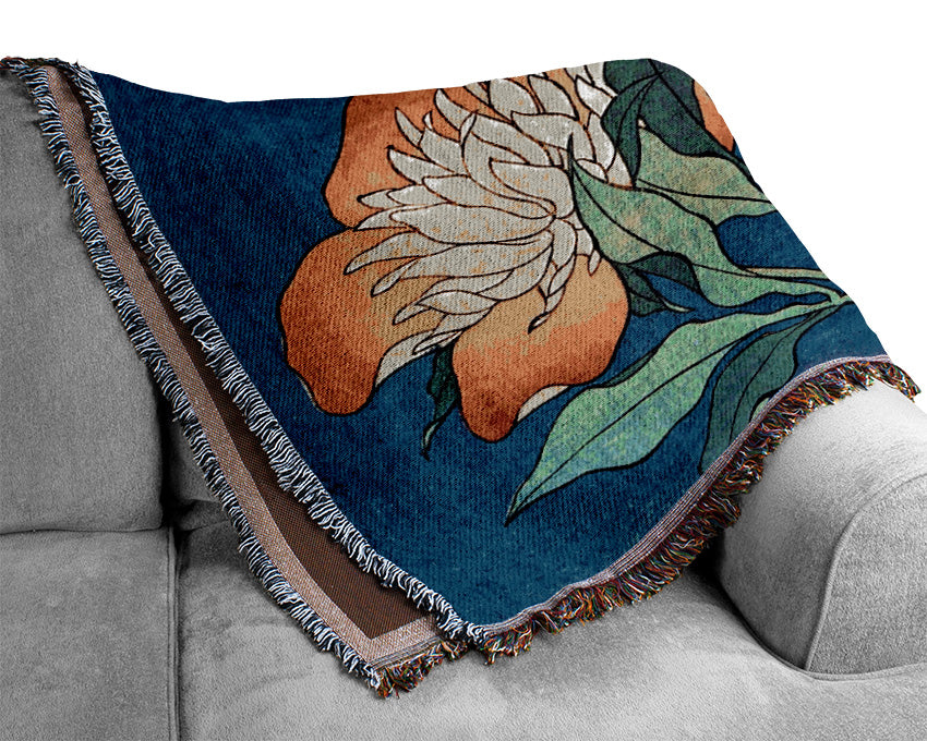 Hokusai Flowers Woven Blanket