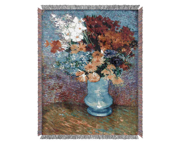 Van Gogh Flowers In A Blue Vase Woven Blanket