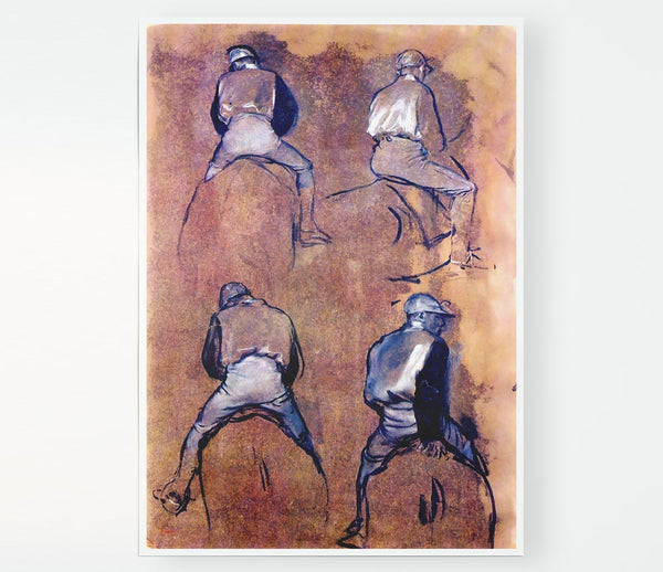 Degas Four Studies Of Jockeys Print Poster Wall Art