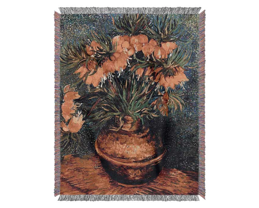 Van Gogh Fritillaries In A Copper Vase Woven Blanket