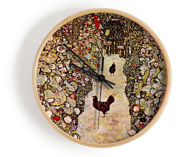 Klimt Garden Path With Chickens Clock - Wallart-Direct UK