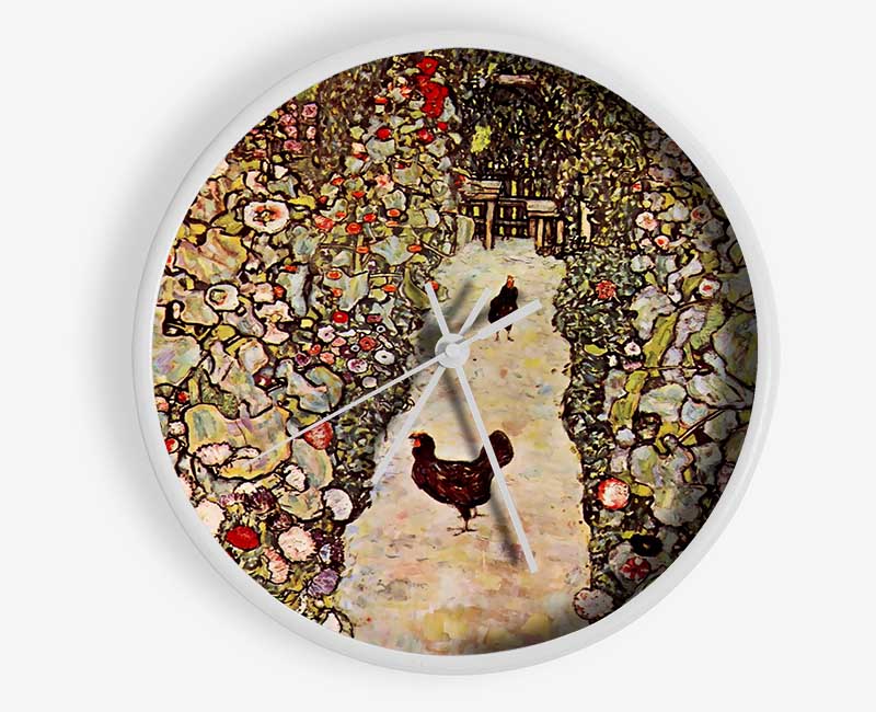 Klimt Garden Path With Chickens Clock - Wallart-Direct UK