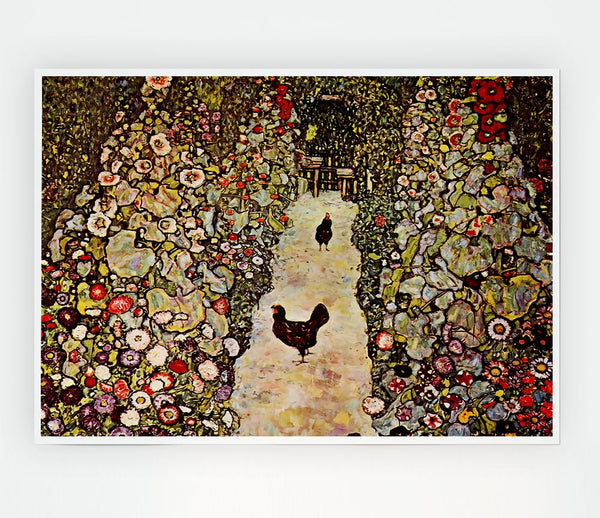 Klimt Garden Path With Chickens Print Poster Wall Art