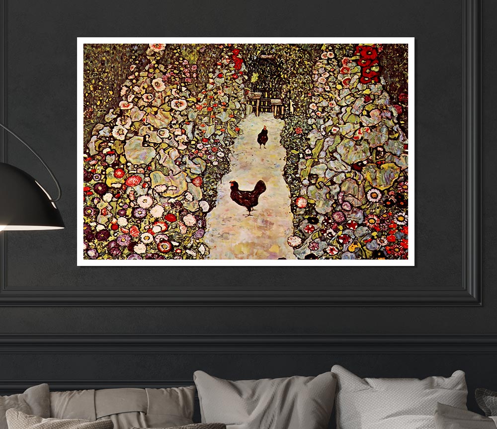 Klimt Garden Path With Chickens Print Poster Wall Art