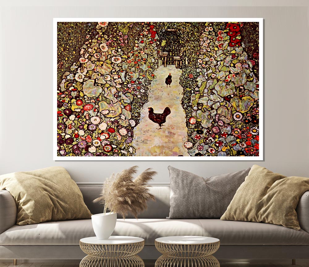 Klimt Garden Path With Chickens Print Poster Wall Art