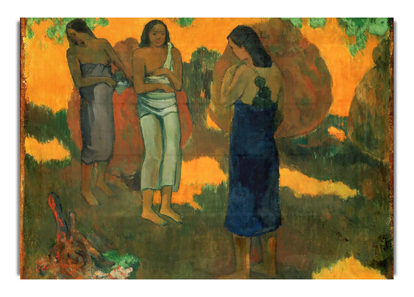 Gauguin Drei Tahitain Frauen vor einem gelben Hintergrund