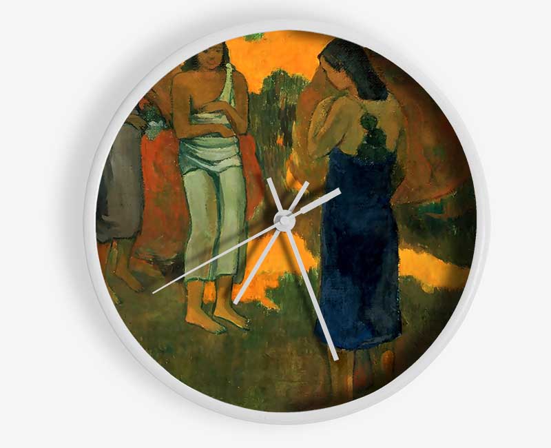 Gauguin Three Tahitain Women Against A Yellow Background Clock - Wallart-Direct UK