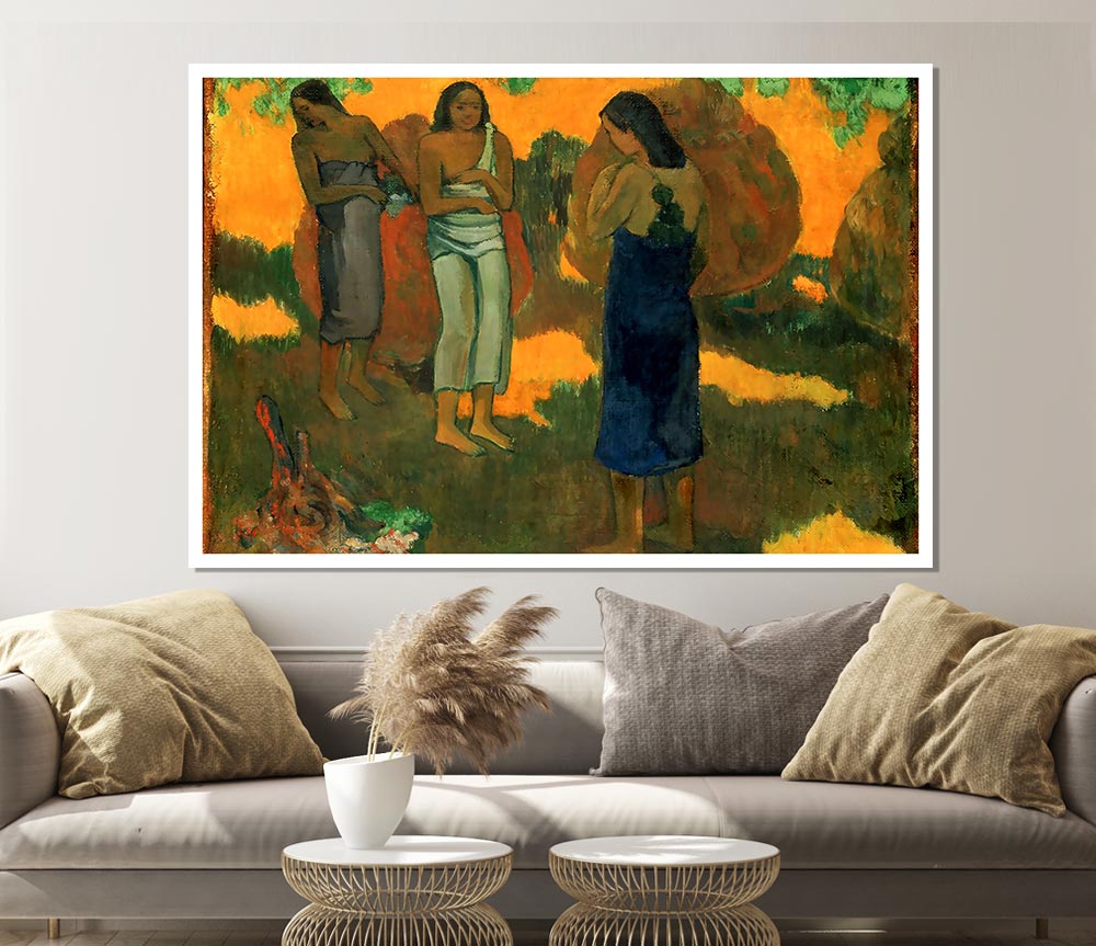 Gauguin Three Tahitain Women Against A Yellow Background Print Poster Wall Art