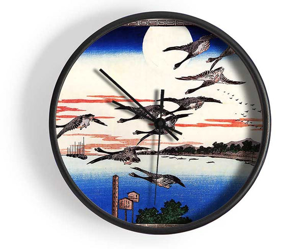 Hiroshige Geese Descending Over A Bay Clock - Wallart-Direct UK