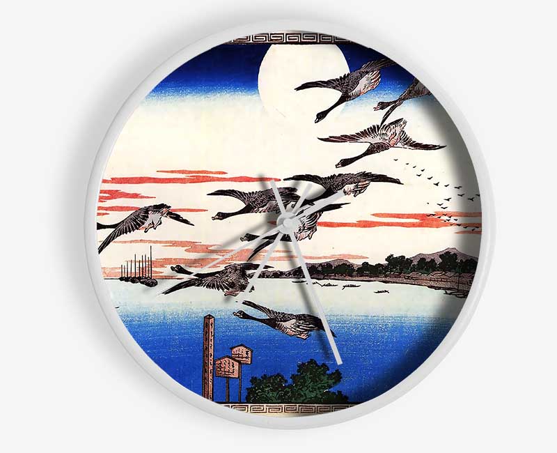 Hiroshige Geese Descending Over A Bay Clock - Wallart-Direct UK