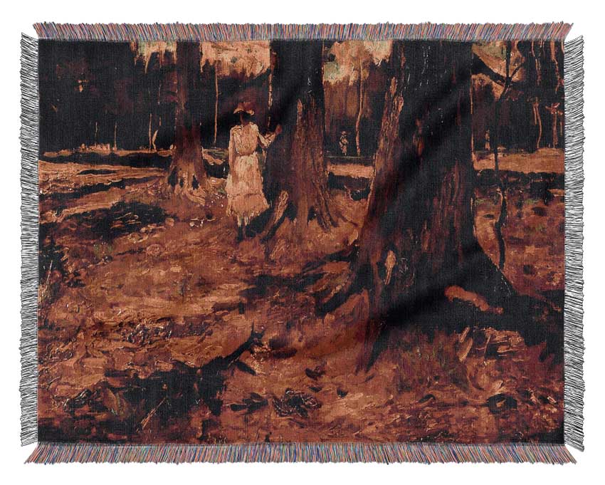 Van Gogh Girl In White In The Woods Woven Blanket