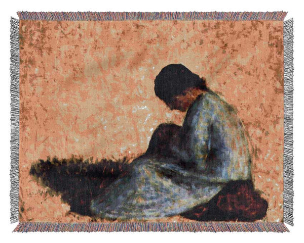 Seurat Girl Seated On The Lawn Woven Blanket