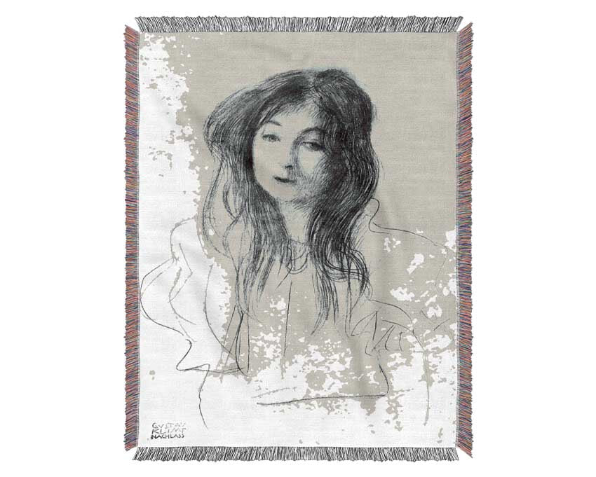 Klimt Girl With Long Hair Woven Blanket