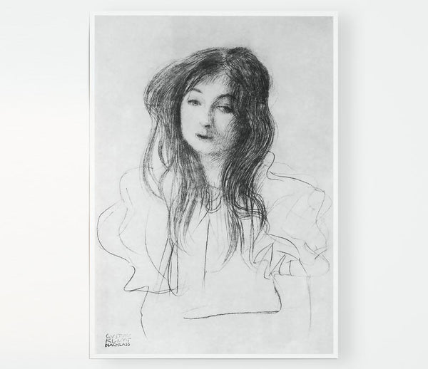 Klimt Girl With Long Hair Print Poster Wall Art