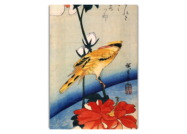 Golden Oriole On A Hibiscus Branch By Hiroshige