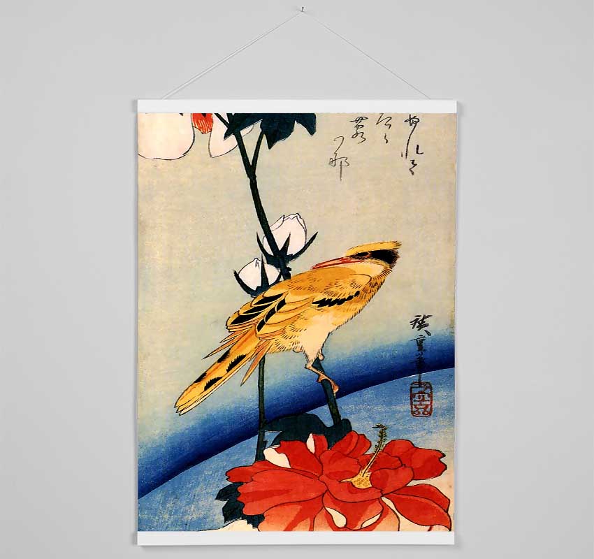 Hiroshige Golden Oriole On A Hibiscus Branch Hanging Poster - Wallart-Direct UK