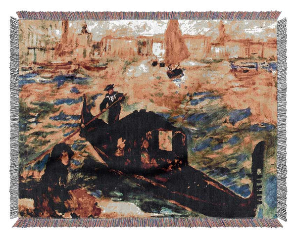 Renoir Gondola On The Canale Grande Woven Blanket