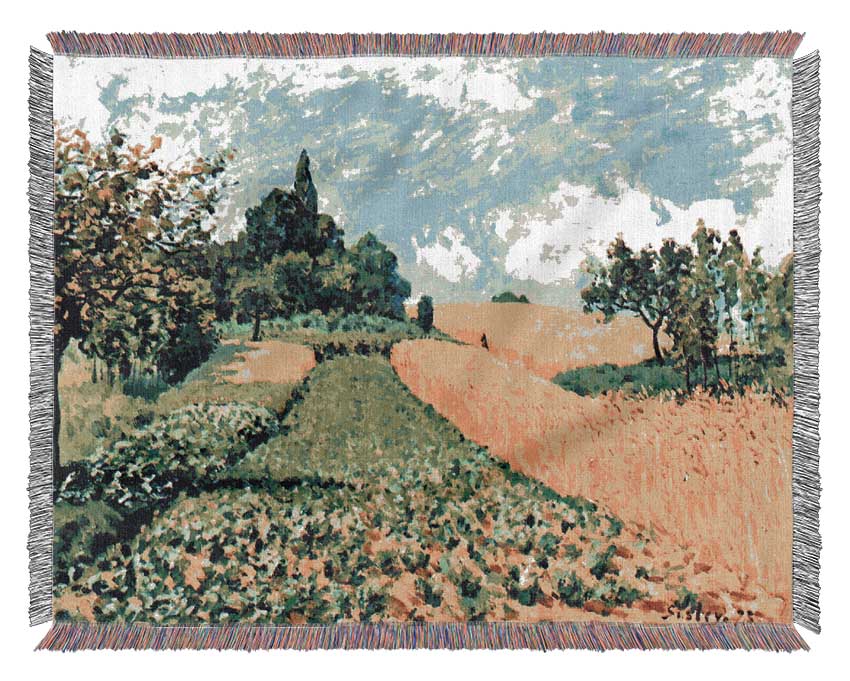 Sisley Grain Fields On The Hills Of Argenteuil Woven Blanket