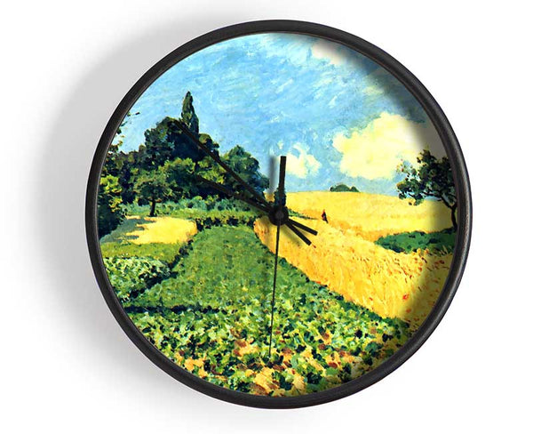 Sisley Grain Fields On The Hills Of Argenteuil Clock - Wallart-Direct UK