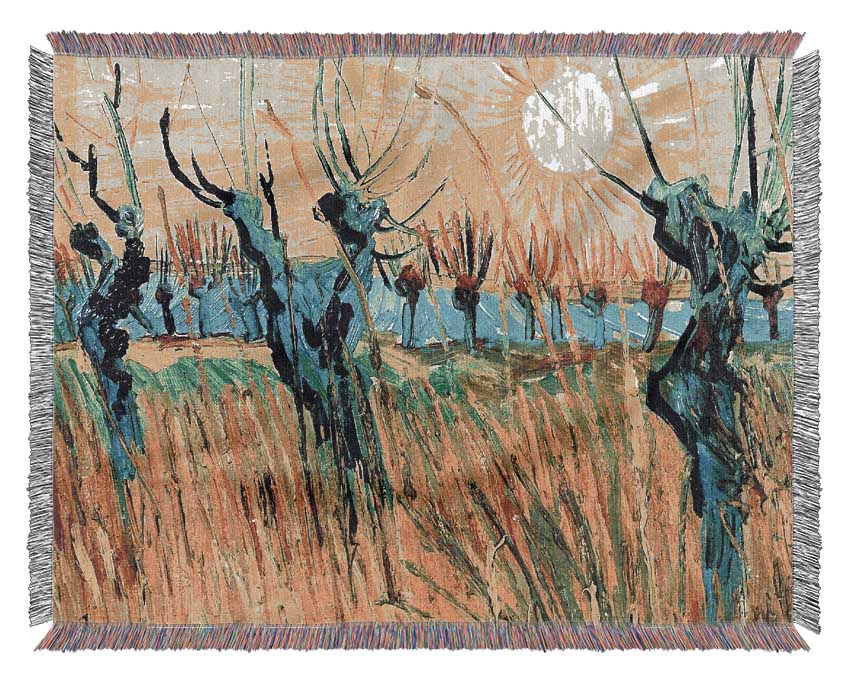 Van Gogh Grazing At Sunset Woven Blanket