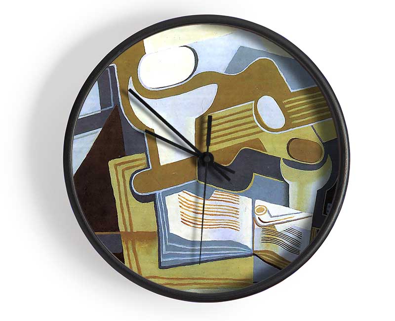 Juan Gris Guitar And Fruit Bowl 3 Clock - Wallart-Direct UK