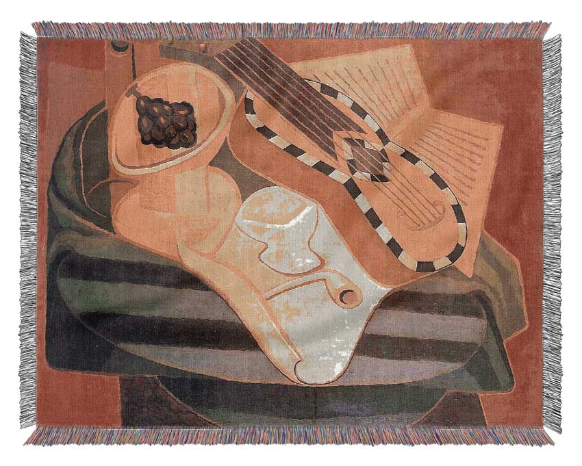 Juan Gris Guitar With Ornaments Woven Blanket