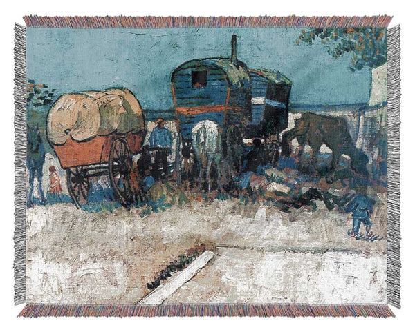 Van Gogh Gypsy Camp With Horse Carriage Woven Blanket