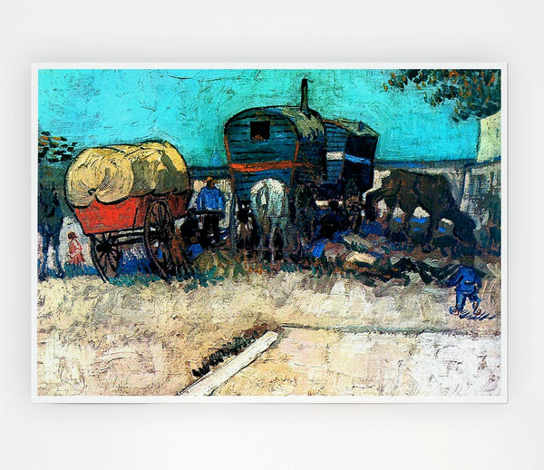 Van Gogh Gypsy Camp With Horse Carriage Print Poster Wall Art