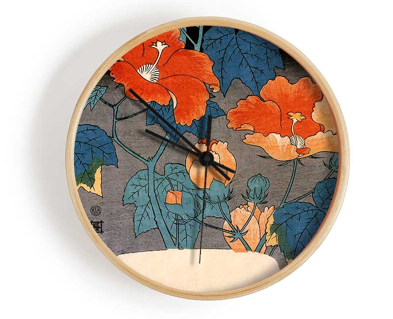 Hiroshige Hibiscus Clock - Wallart-Direct UK