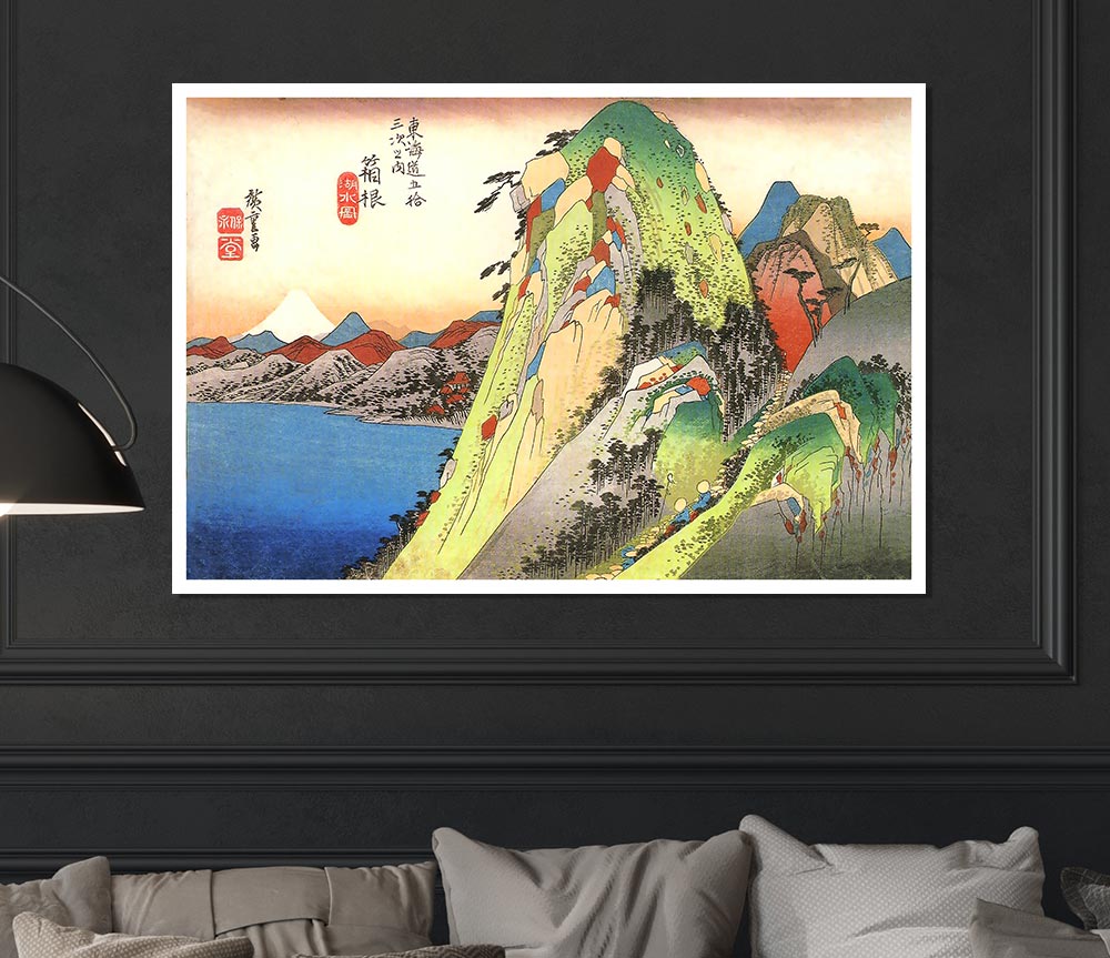 Hiroshige High Rocks By A Lake Print Poster Wall Art