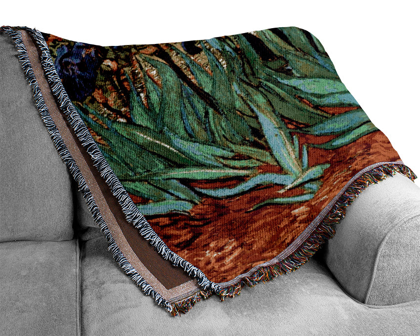 Van Gogh Irises 2 Woven Blanket