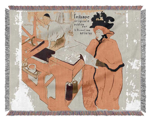 Toulouse Lautrec Jane Avril Checking A Print Sample Woven Blanket