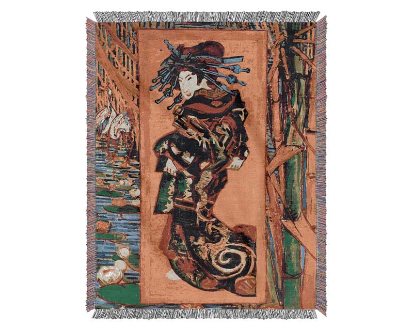 Van Gogh Japonaiserie Oiran After Kesa Eisen Woven Blanket