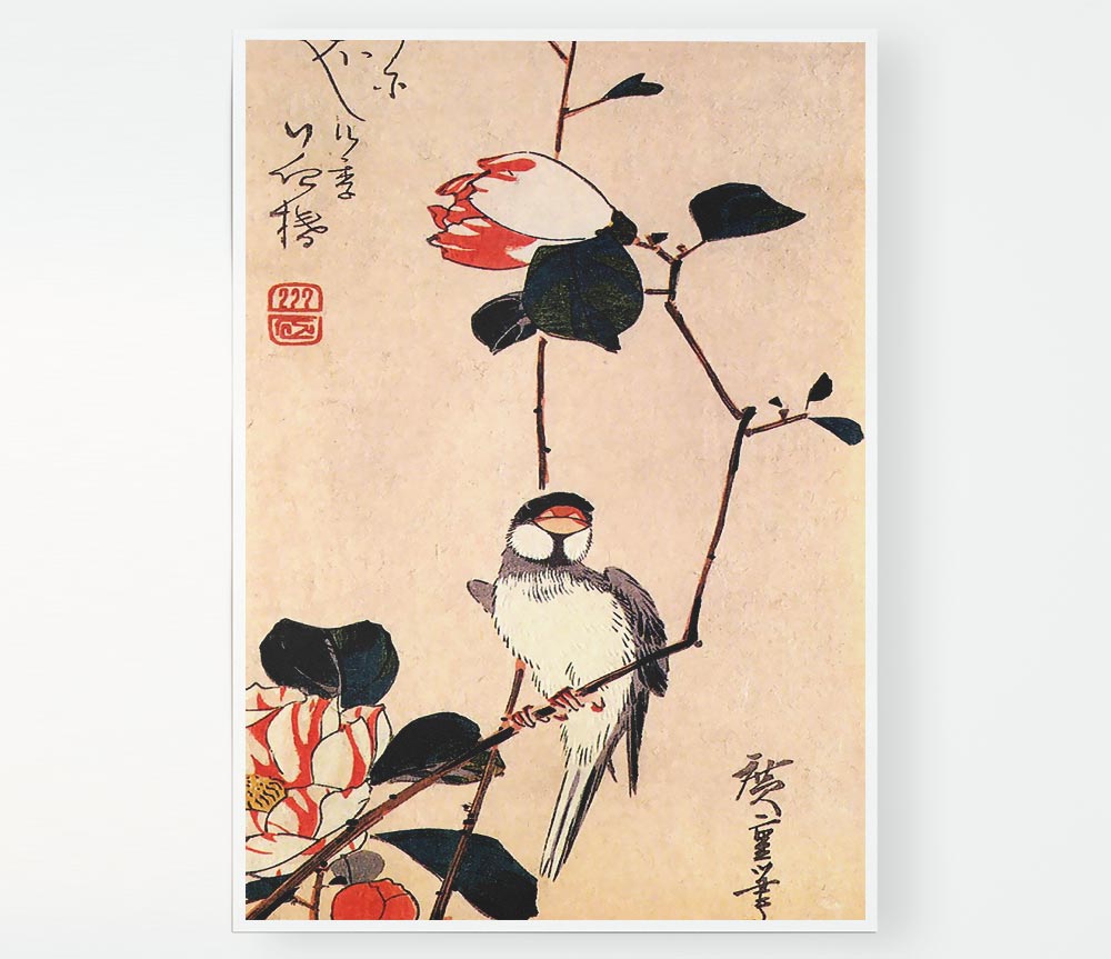 Hiroshige Java Sparrow On A Magnolia Branch Print Poster Wall Art