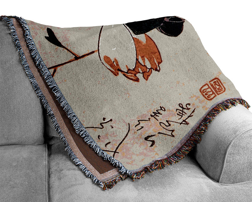 Hiroshige Java Sparrow On A Magnolia Branch Woven Blanket