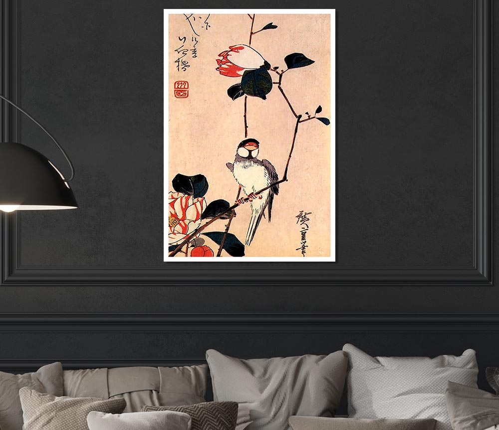 Hiroshige Java Sparrow On A Magnolia Branch Print Poster Wall Art