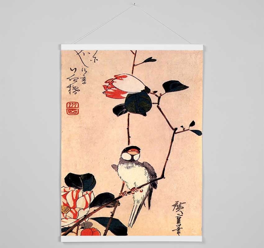 Hiroshige Java Sparrow On A Magnolia Branch Hanging Poster - Wallart-Direct UK