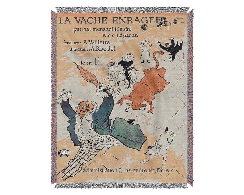 Toulouse Lautrec La Vache Enragee Woven Blanket