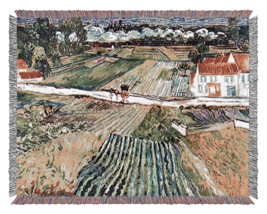 Van Gogh Landscape At Auvers In The Rain 2 Woven Blanket