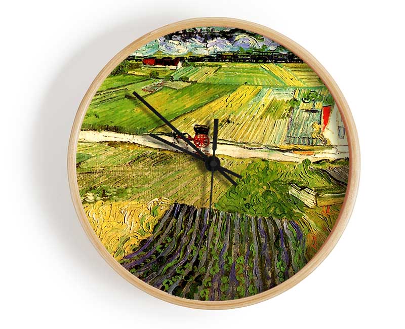 Van Gogh Landscape With Carriage And Train In The Background Clock - Wallart-Direct UK