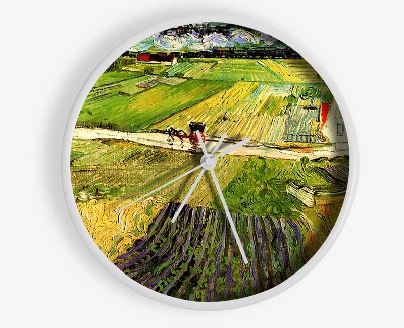 Van Gogh Landscape With Carriage And Train In The Background Clock - Wallart-Direct UK