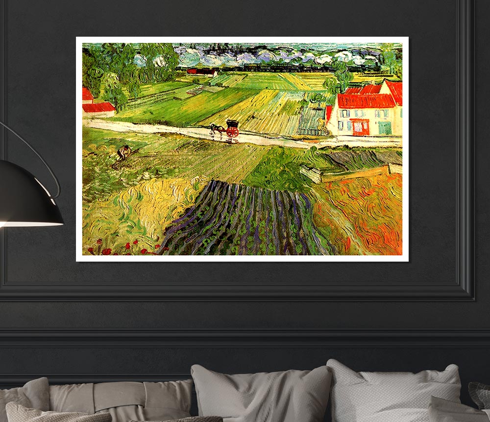 Van Gogh Landscape With Carriage And Train In The Background Print Poster Wall Art