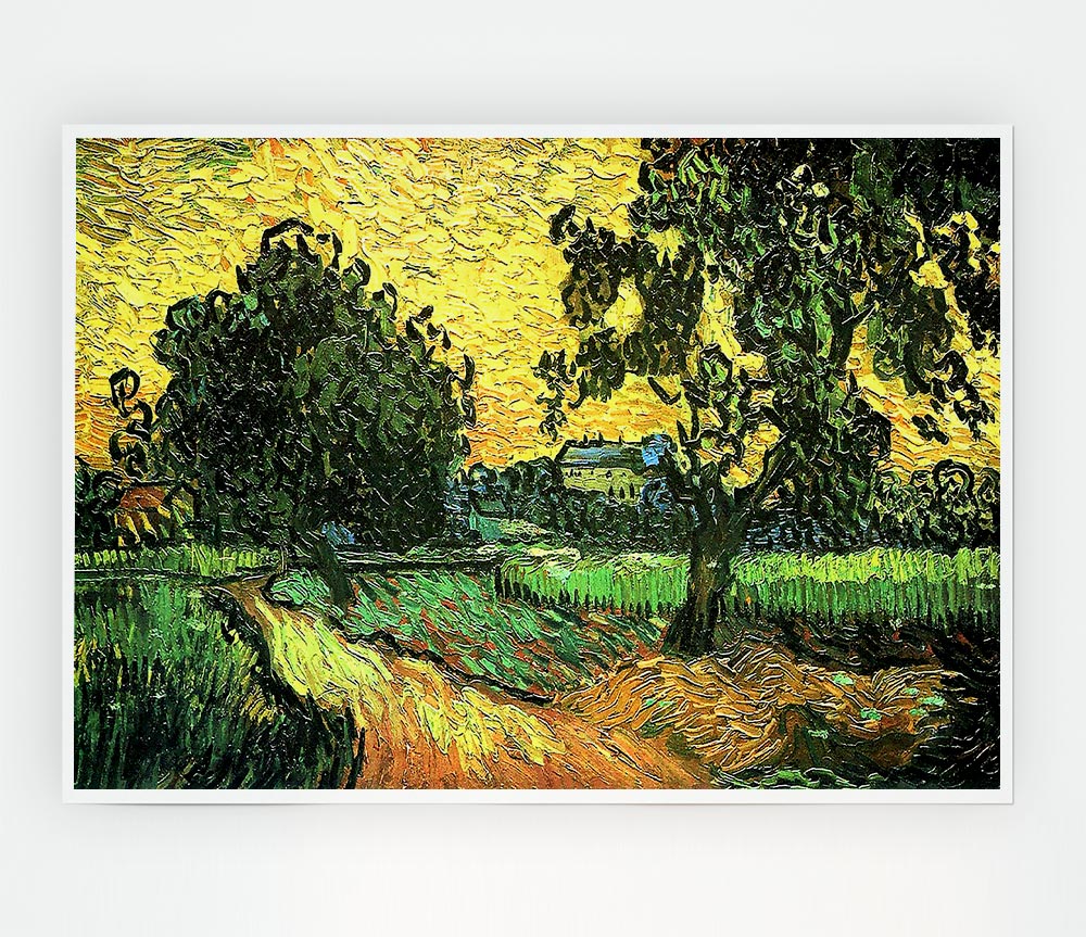 Van Gogh Landscape With Castle Auvers At Sunset Print Poster Wall Art