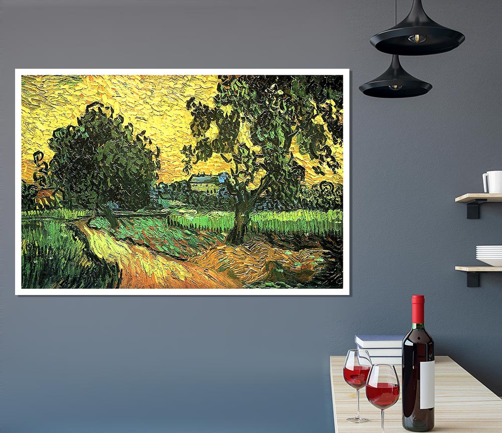 Van Gogh Landscape With Castle Auvers At Sunset Print Poster Wall Art