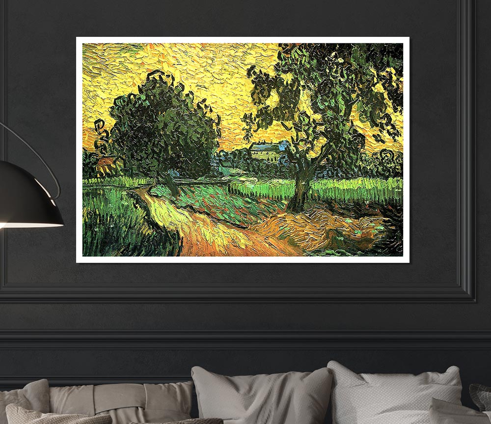 Van Gogh Landscape With Castle Auvers At Sunset Print Poster Wall Art