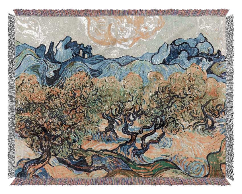 Van Gogh Landscape With Olive Trees Woven Blanket