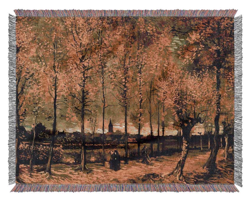 Van Gogh Lane With Poplars Woven Blanket